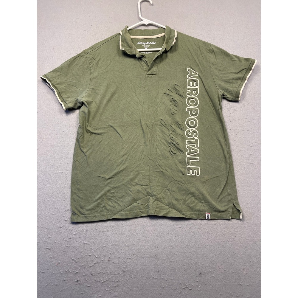 Aeropostale Polo Shirt 100% Cotton Olive Green Large Mens